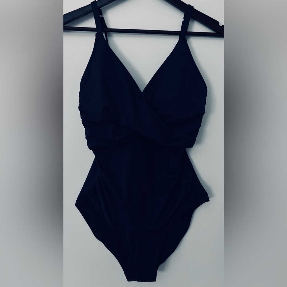 Tommy Bahama Navy Pearl Wrap-Front One-Piece Swimsuit